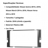 Central Multimídia 2 Din Mp5 Nissan Versa Câmera Moldura Tela PT