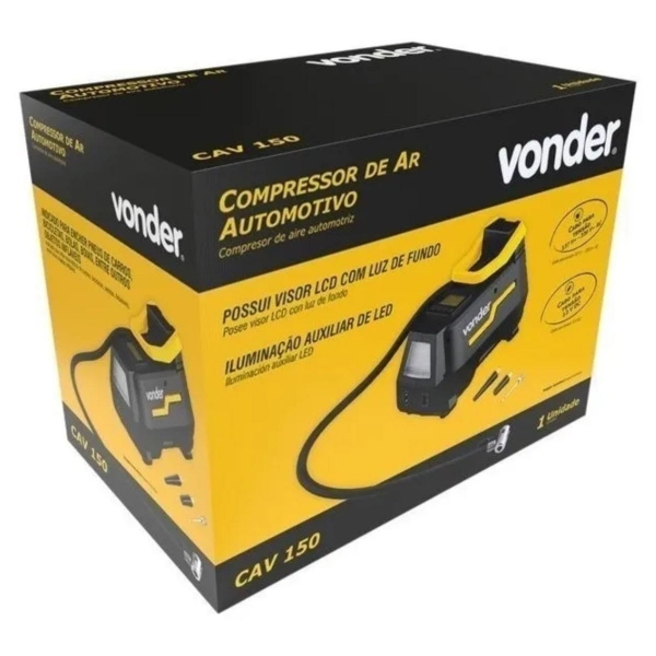 Compressor De Ar Automotivo Cav120 12v Vonder Preto 12v Bifásica