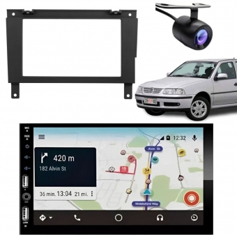 Central Multimídia Carplay Android Gol G3 Moldura + Câmera Preto