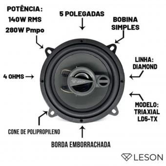 Par Alto Falantes 5 Pol Triaxial Diamond 280w 4 Ohms Leson