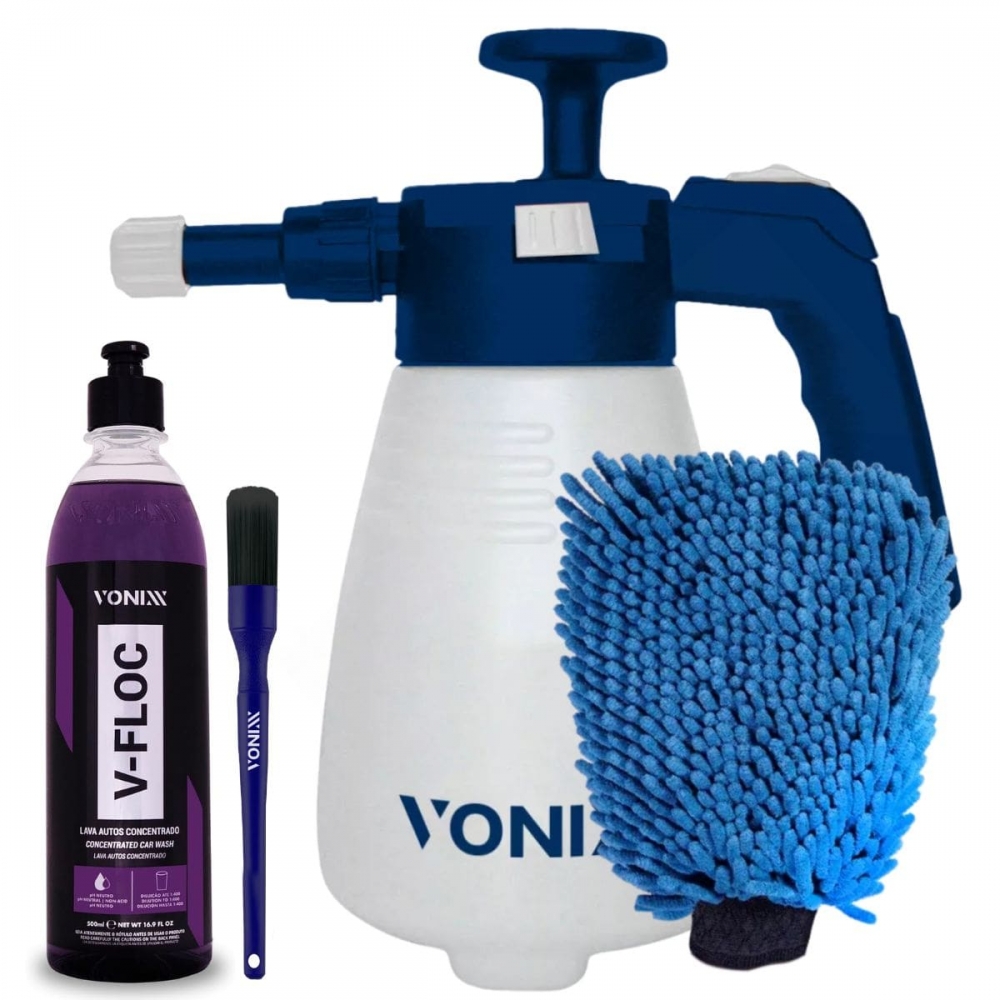 Pulverizador Compressão Manual 2l Shampoo V-floc Pincel Luva
