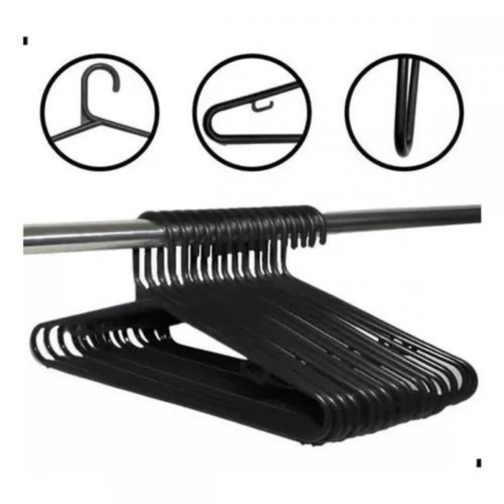 50 Cabide Atacado Plástico Preto Lavanderia Melhor Preço 8mm