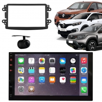 Central Multimídia 2 Din Mp5 Sandero Privilege Câmera Moldura Tela PT