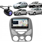 Central Multimídia Carplay Android Palio G3 Moldura + Câmera Cinza
