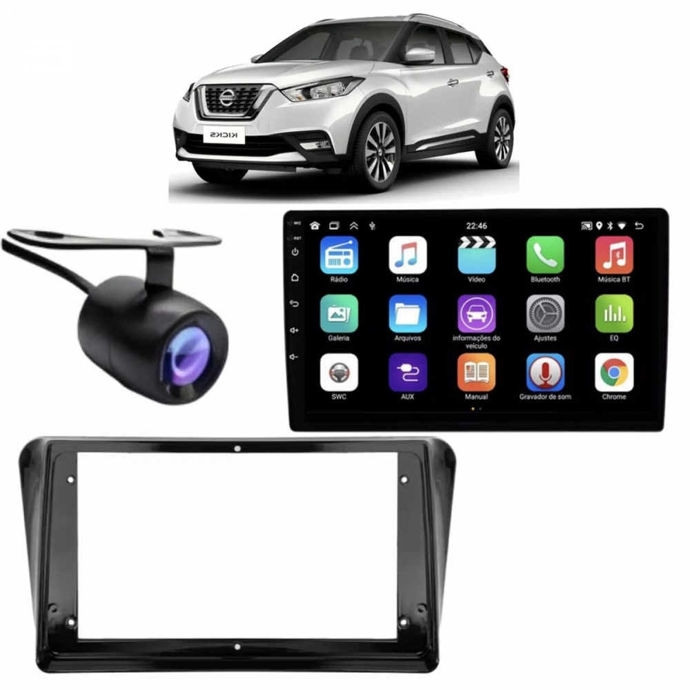 Central Multimídia Android 2 Din Nissan Kicks Moldura 9