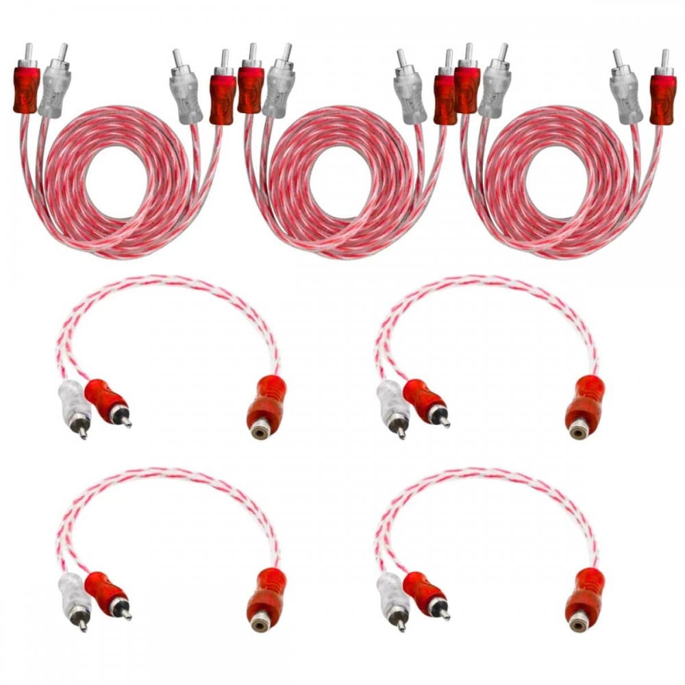 Kit 3 Cabos Rca Dupla Blindagem Injetado 1mt + 4 Rca Y 2m1f