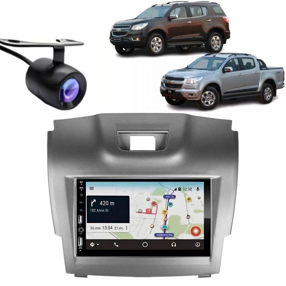 Central Multimídia Carplay Android GM S10 Moldura + Câmera Grafite