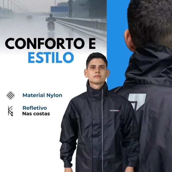 Capa De Chuva Em Nylon Moto Motoqueiro Impermeável Pioneira - Masculino