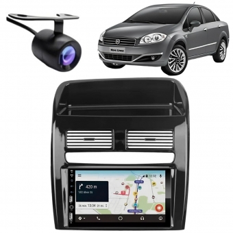 Central Multimídia Carplay Android Fiat Linea Moldura + Câmera BP