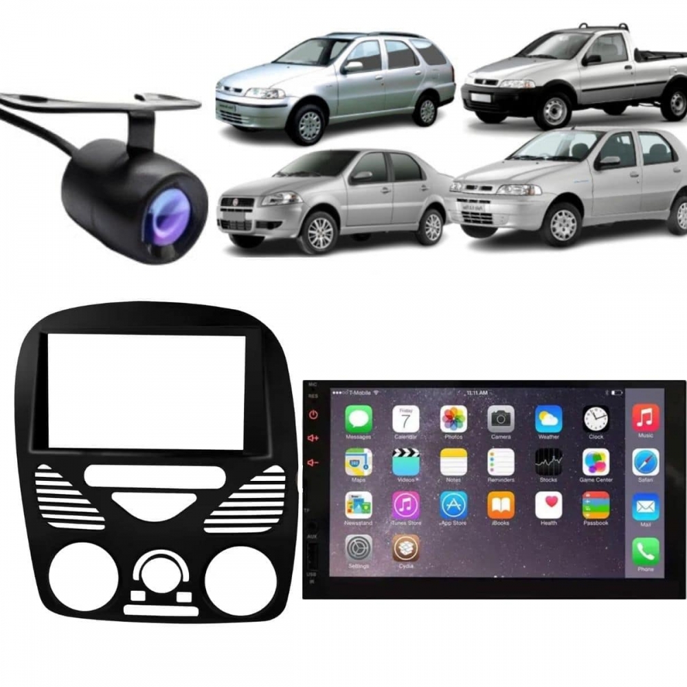 Central Multimídia Mp5 Fiat Siena G2 Câmera Moldura Tela Preto