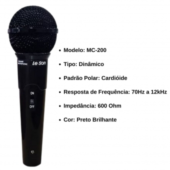 Kit Microfone Profissional Leson MC-200 Preto Brilhante 3 unidades