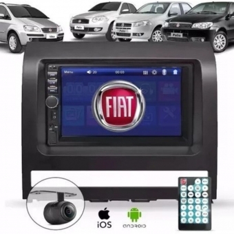 Central Multimídia 2 Din Mp5 Fiat Siena Câmera Moldura