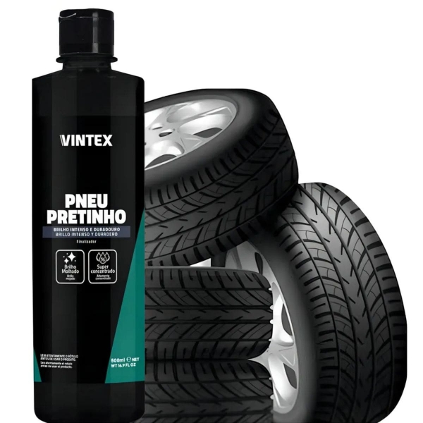 Pneu Pretinho Brilha Pneus 500ML + Aplicador Pretinho Vintex