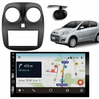 Central Multimídia Carplay Android Grand Siena Moldura + Câmera Preto