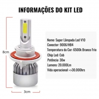 Kit Ultra Led V10 Mini 6500k 30W 12V 20000 Lúmens