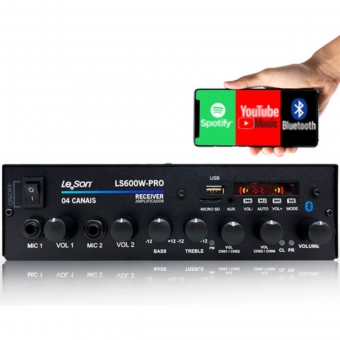 Amplificador Som Bluetooth Grave + 2 Caixas De Som Ambiente