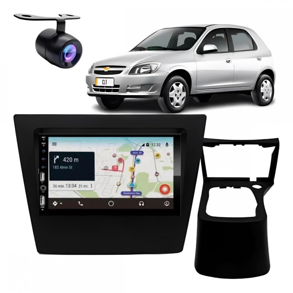 Central Multimídia 2 Din Carplay Android Auto GM Prisma G2 Moldura + Câmera