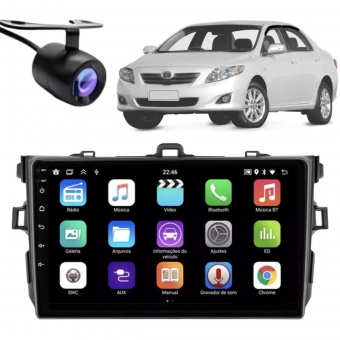 Central Multimídia Android 2 Din Toyota Corolla Moldura 9" Câmera Ré Grafite