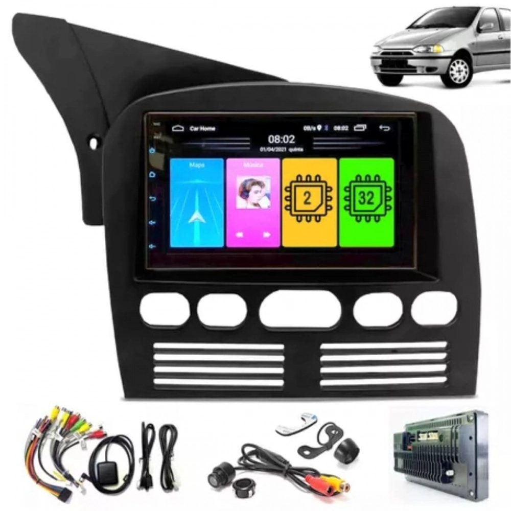 Central Multimidia Android Auto Fiat Strada G1 Moldura + Câm Preto Fosco