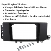 Multimídia Carplay Android 9p Quadcore Diamond X Creta 2026