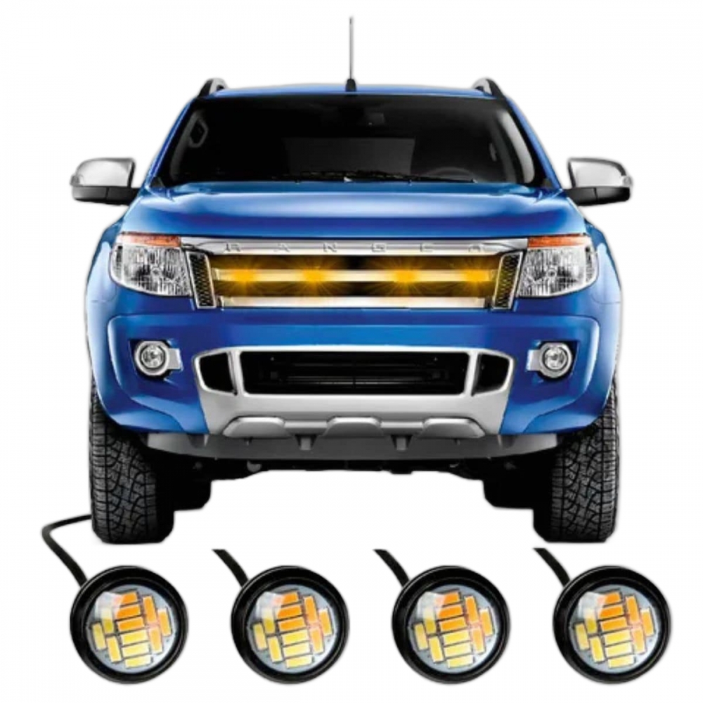 Kit 4 Mini Led Grade Camionete Luz Ambar e Branco Olho Águia