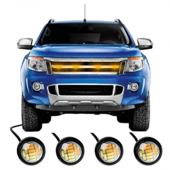 Kit 4 Mini Led Grade Camionete Luz Ambar e Branco Olho Águia