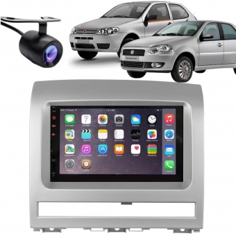 Central Multimídia 2 Din Mp5 Siena Câmera Moldura Tela Prata