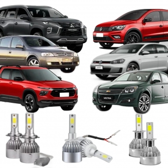 Kit Lâmpadas Led GM VW Mitsubishi Farol Alto Baixo e Milha