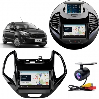 Central Multimídia Carplay Android Ford KA Moldura + Câmera BP