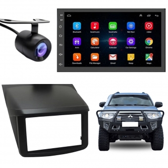Central Multimidia Android Auto Mitsubishi Triton Moldura + Câm Preto