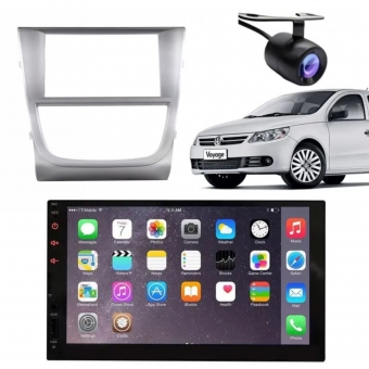 Central Multimídia 2 Din Mp5 Saveiro G5 Câmera Moldura Tela Prata