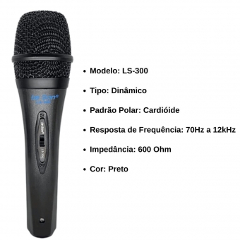Kit Microfone Dinâmico Leson LS-300 Preto 3 unidades