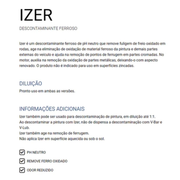 Limpa Rodas Descontaminante Ferroso Izer Vonixx + Escova