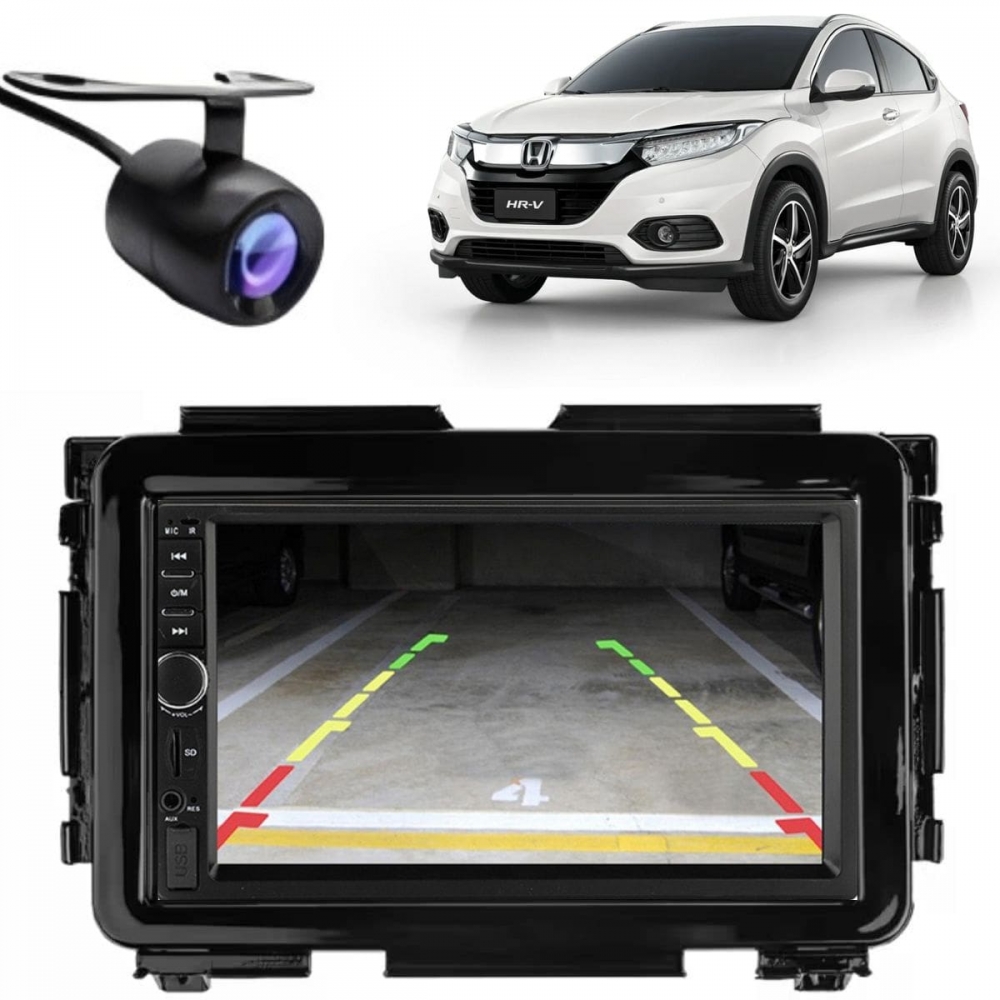 Central Multimídia 2 Din Mp5 Honda HRV Câmera Moldura BP