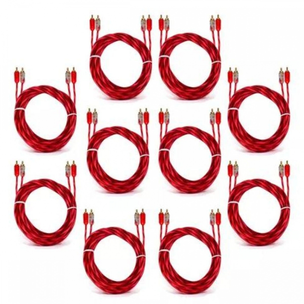 10 Cabo Rca Resistente 1m Injetado 4mm Cristal Vermelho