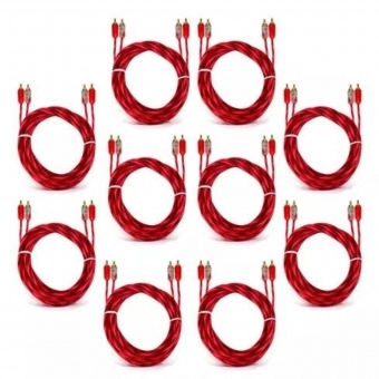 10 Cabo Rca Resistente 1m Injetado 4mm Cristal Vermelho