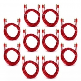 10 Cabo Rca Resistente 1m Injetado 4mm Cristal Vermelho