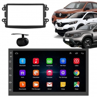 Central Multimidia Android Auto Logan Expression Moldura + Câm