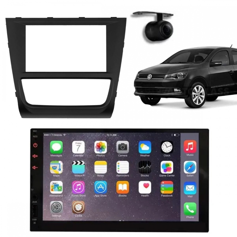 Central Multimídia 2 Din Mp5 Saveiro G6 Câmera Moldura Tela PT