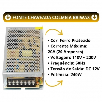 Fonte Chaveada Colmeia Briwax 12V 20A Bivolt BT1220