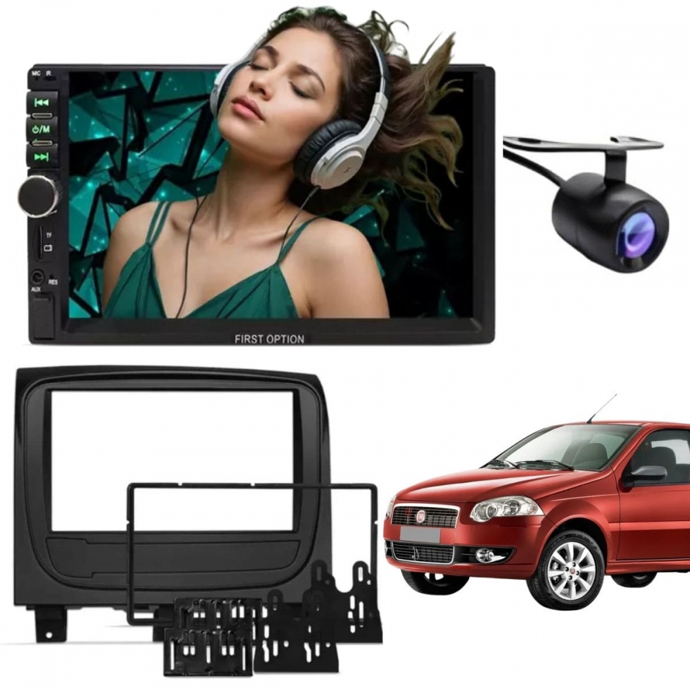 Central Multimídia 2 Din Mp5 Palio Way Câmera Moldura