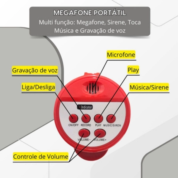 Megafone Gravador Voz Portátil Profissional Recarregável 30W