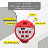 Megafone Gravador Voz Portátil Profissional Recarregável 30W