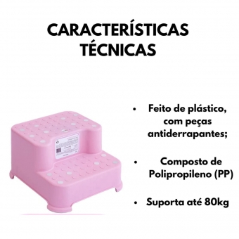 Escada Infantil 2 Degraus Antiderrapante para Vaso Pia Rosa