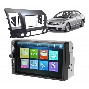 Central Multimídia 2 Din Mp5 Honda New Civic 2007/11 Câmera Moldura