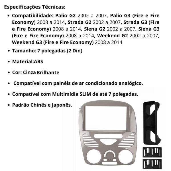 Central Multimídia Carplay Android Siena G2 Moldura + Câmera Cinza Brilhante
