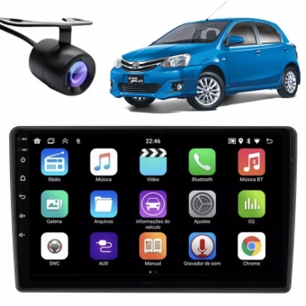 Central Multimídia Android 2 Din Toyota Etios Moldura 9" Câmera Ré Grafite