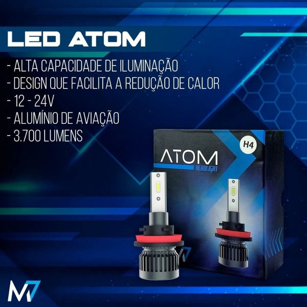Kit Lâmpada Ultraled Atom Headlight M7 H4 4300k 3700 Lumens