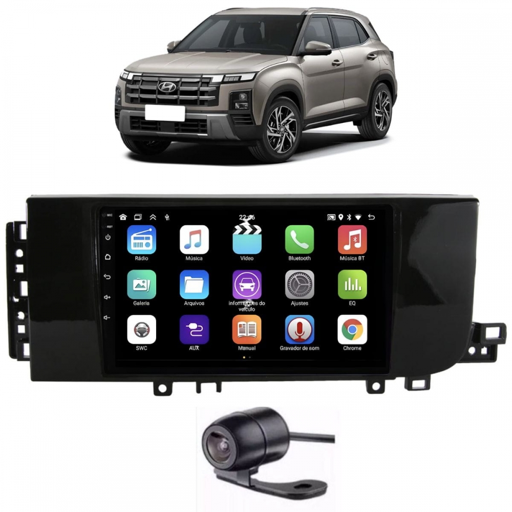 Multimídia Android Carplay 9p 2+32Gb Quadcore Creta 2026/27