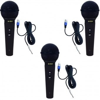 Kit Microfone Dinâmico Leson SM-58 P4 BK Preto Fosco 3 unidades